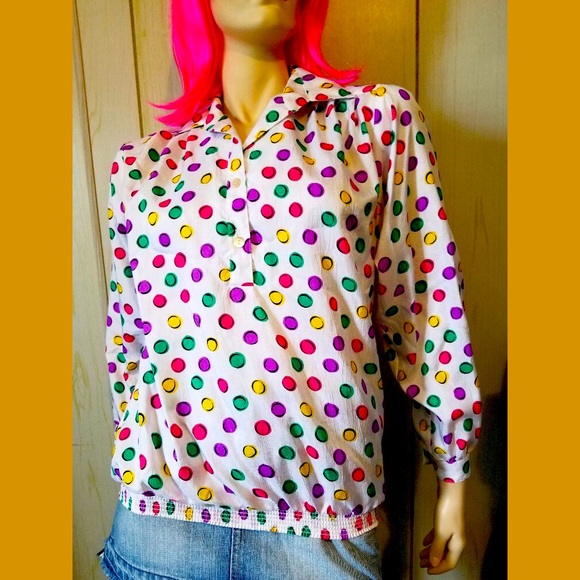 Vintage Tops - Vintage 80s Funky Geometric Print Pop Art Sporty Top